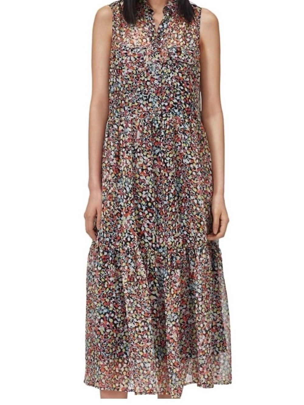 Equipment Femme Allix Silk Georgette Sleeveless Midi Dress Multi Floral Print S